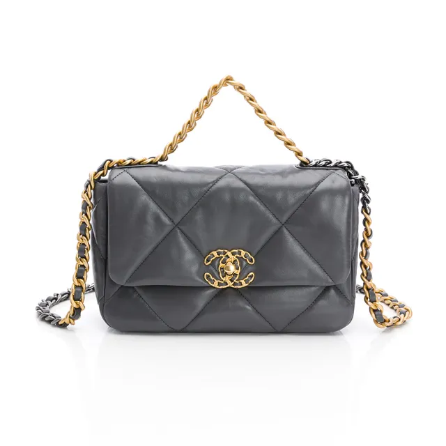 【CHANEL 香奈兒】19 Flap bag 經典皮穿雙C logo 三色鏈帶WOC/翻蓋包