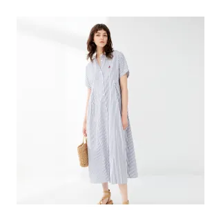 【Le Polka】帆船刺繡直條紋洋裝-女