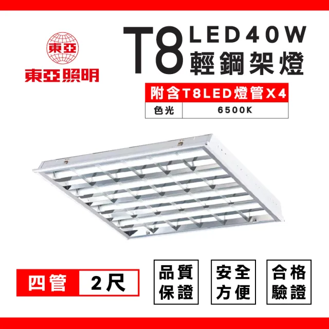【東亞照明】2入組 LED輕鋼架燈具 格柵燈 輕鋼架燈 辦公室用燈 含燈管(低眩光不刺眼)