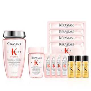 【KERASTASE 巴黎卡詩】粉漾芯生專業沙龍洗護組(粉漾芯生髮浴清爽型250ml/洗髮精/頭皮精華/護髮油/控油)