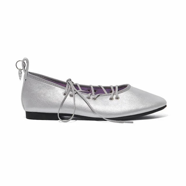 【ROCKFISH】BELLA LACEUP FLAT PU 銀色 皮革 亮面 綁帶平底鞋 女鞋