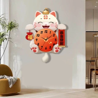 【p恆盛時家居】招財貓掛鐘中號(掛鐘 招財貓掛鐘 裝飾畫掛鐘 客廳時鐘 靜音時鐘 預售12天)
