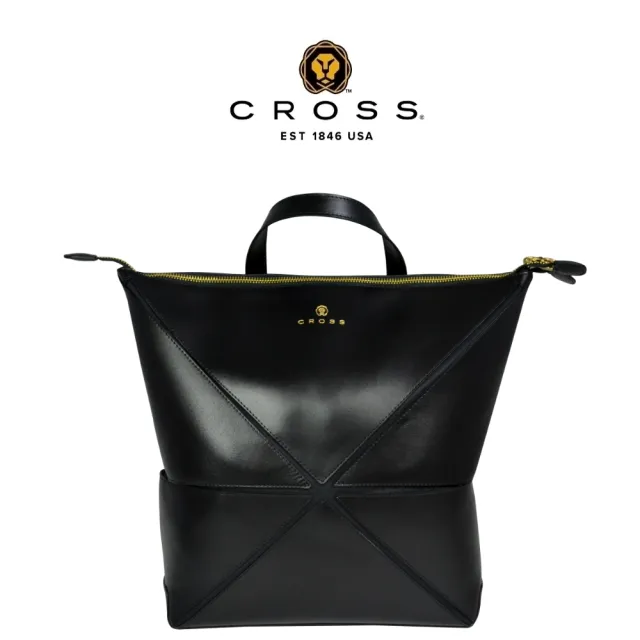 【CROSS】頂級小牛皮幾何後背包(黑色)