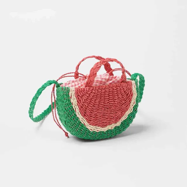 【米蘭精品】現貨+預購 女草編包手提包渡假單肩側背包大容量藤編織包包(可愛西瓜造型t1ly77)