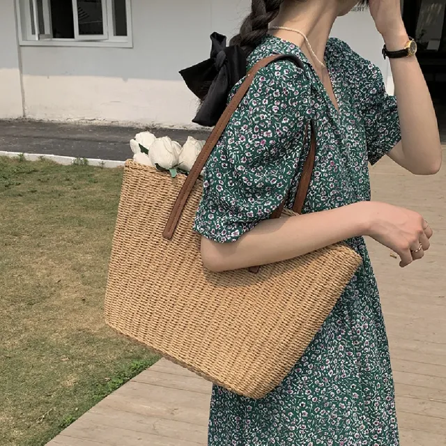 【米蘭精品】現貨+預購 女草編包手提包渡假單肩側背包大容量藤編織包包(大容量托特包t1ly47)