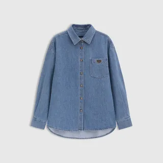 【GAP】女裝 Logo刺繡翻領長袖牛仔襯衫-中度水洗(793121)