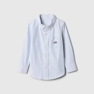 【GAP】男幼童裝 Logo刺繡翻領長袖襯衫-淡藍色(606204)