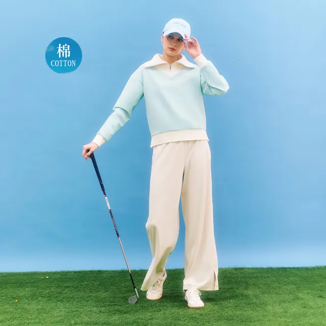 【YUANDONGLI 元動力】GOLF翻領撞色棉質上衣(淺藍；S-L；4243231201)