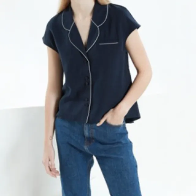 【ICHE 衣哲】Cop.Copine 法國原裝進口短袖西裝領造型上衣外套