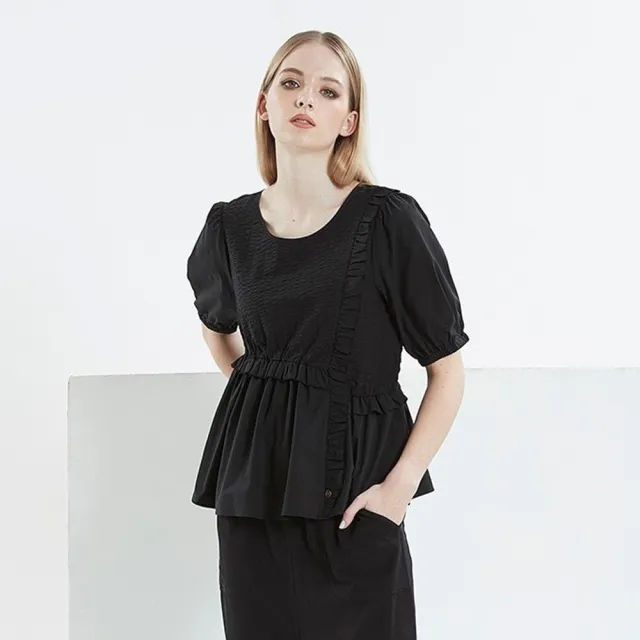 【ICHE 衣哲】Cop.Copine 法國原裝進口拼接荷葉邊設計造型上衣