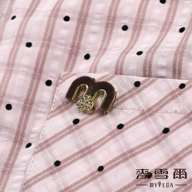 【MYVEGA 麥雪爾】圓點單口袋七分袖襯衫-豆沙(通勤風/新年紅色開運穿搭)