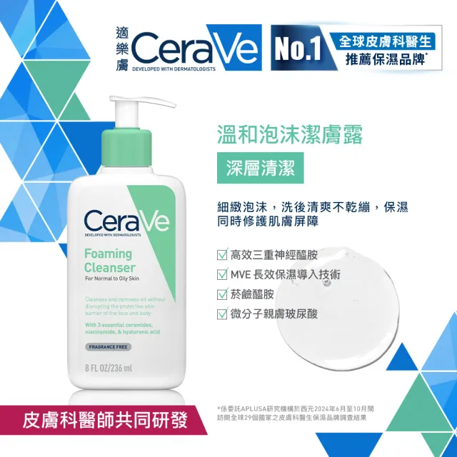 【CeraVe 適樂膚】溫和潔顏雙入組★溫和泡沫潔膚露 473ml*2_B(泡沫質地)