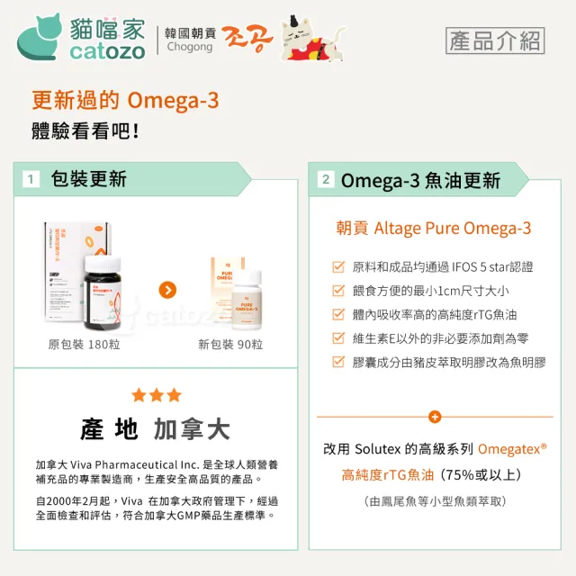 【Chogong 朝貢】rTG 純魚油膠囊 90粒 EPA+DHA(加拿大生產/高濃度魚油/小顆粒/貓狗魚油/寵物魚油/Omega-3)