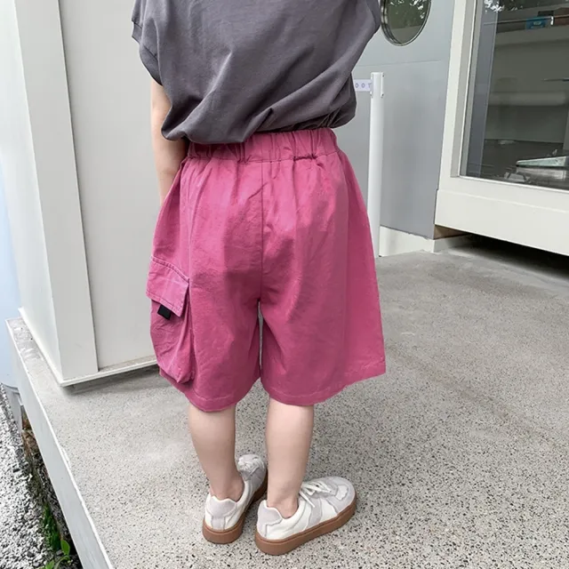 【橘魔法】大口袋黑帶鬆緊褲頭工作褲 男童 五分褲 工裝 大童 休閒褲 卡其褲 短褲 褲子 兒童