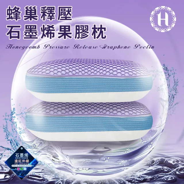 【Hilton 希爾頓】超涼感TPE蜂巢釋壓石墨烯果膠枕/二入組(枕頭/透氣枕/纖維枕/釋壓枕/貓肚枕/石墨烯枕)