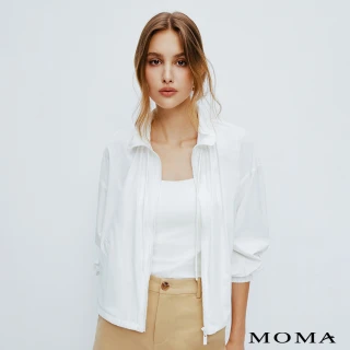 【MOMA】耐曬防風防潑水加高領抽繩微短版外套(白色)
