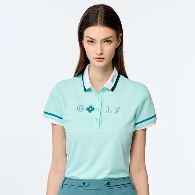 【PING】女款立體花朵抗UV高爾夫短袖POLO衫-綠(吸濕排汗/GOLF/高爾夫球衫/RA25111-45)