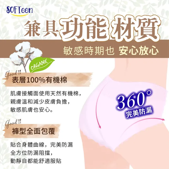 【舒婷SOFTeen】柔棉自在安心褲 1包3件(日本原裝進口 日夜可用 褲型衛生棉 衛生棉褲 安睡褲 晚安褲 褲型棉)