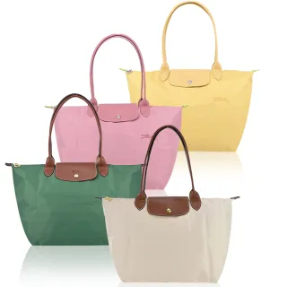 【LONGCHAMP】經典原創/刺繡長把再生尼龍摺疊肩背水餃包(大/多色選)