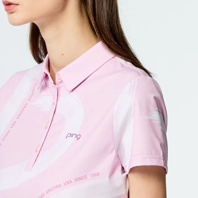 【PING】女款水彩筆刷涼感高爾夫短袖POLO衫-粉紅(吸濕排汗/GOLF/高爾夫球衫/RA25113-13)
