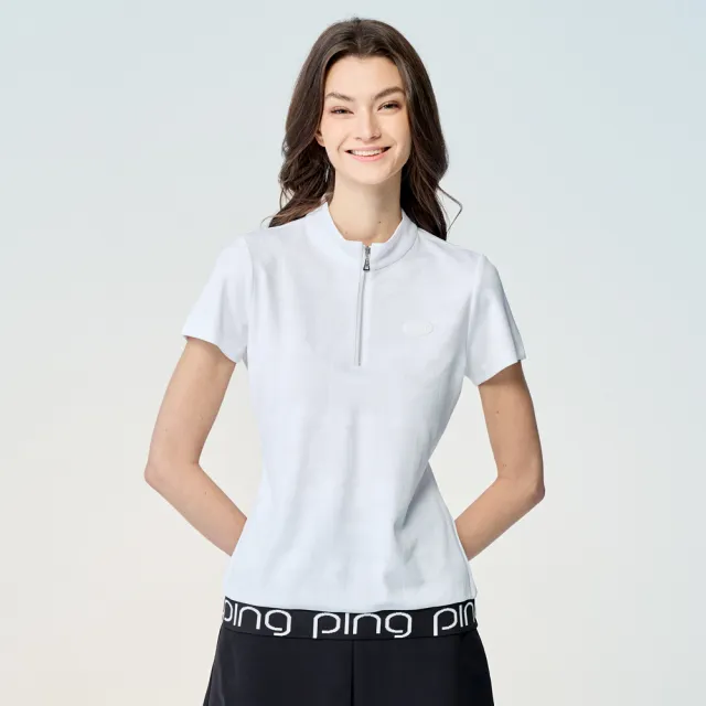 【PING】女款GOLF緹花涼感短袖立領上衣-白(吸濕排汗/高爾夫球衫/RA25116-87)