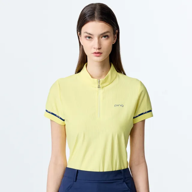 【PING】女款吸濕排汗涼感短袖立領上衣-黃(吸濕排汗/GOLF/高爾夫球衫/RA25119-33)