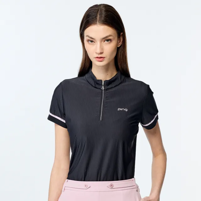 【PING】女款吸濕排汗涼感短袖立領上衣-黑(吸濕排汗/GOLF/高爾夫球衫/RA25119-88)