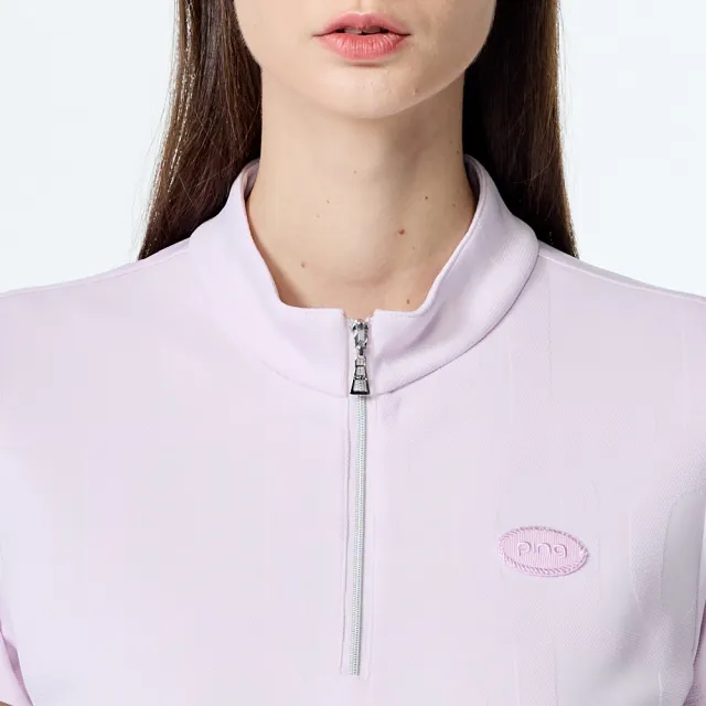 【PING】女款GOLF緹花涼感短袖立領上衣-粉紅(吸濕排汗/高爾夫球衫/RA25116-13)