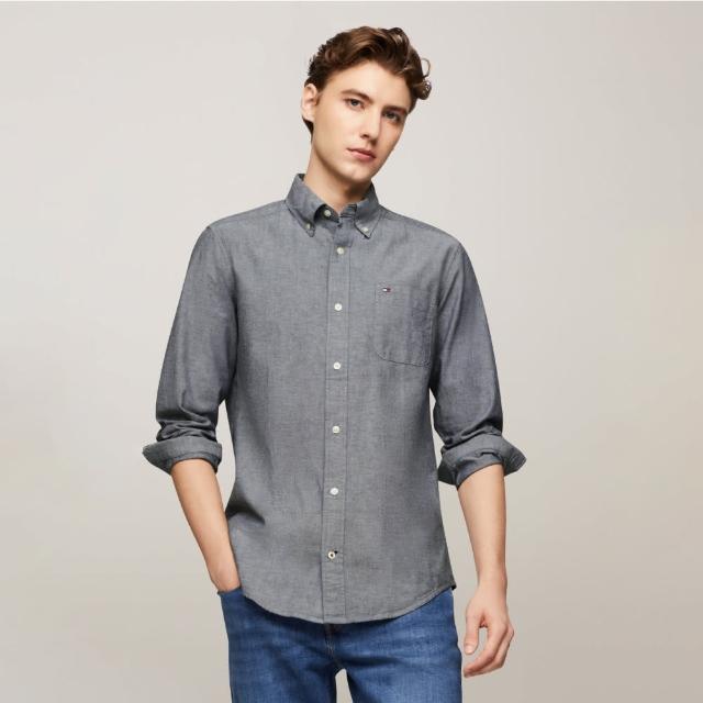 【TOMMY HILFIGER】官方旗艦館 彈性長袖牛津襯衫 _藍色