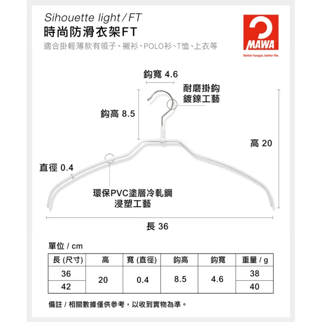 【MAWA】德國原裝進口時尚極簡多功能止滑無痕衣架42cm/60入 黑