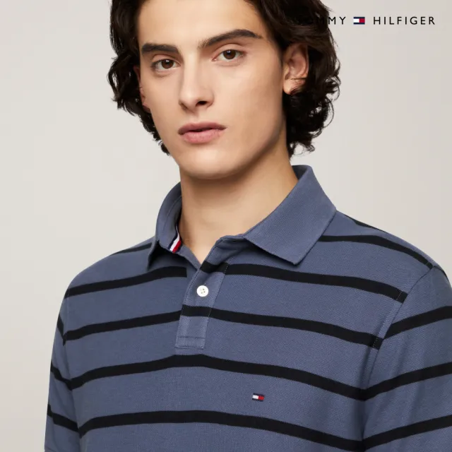 【TOMMY HILFIGER】官方旗艦館 精緻條紋彈性 Polo 衫_藍色