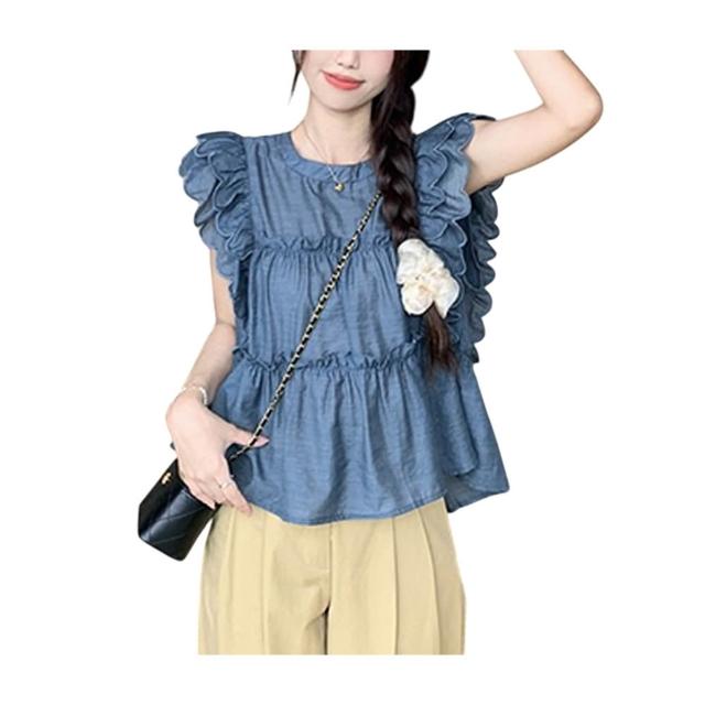 【K.W.】春季新品韓國簡約美感法式荷葉邊上衣(涼感 棉紗 小香風 共3色)