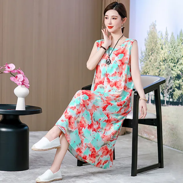 【K.W.】春季新品韓國進口秋之曼舞棉稠圖騰背心洋裝(韓國洋裝  中大尺碼)