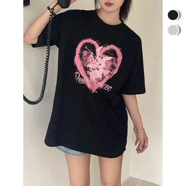 【K.W.】春季新品韓國空運雙色風尚輕膚棉上衣(假兩件 刺繡 印花圓領 V領上衣T恤 共2色)