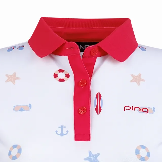 【PING】女款度假風吸濕排汗抗UV薄長袖POLO衫-紅(GOLF/高爾夫球衫/RA25135-18)