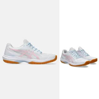 【asics 亞瑟士】COURT HUNTER FF 女款 羽球鞋 一般楦(1072A112-101 白 棉花糖粉 室內運動鞋 靈活 速度型)