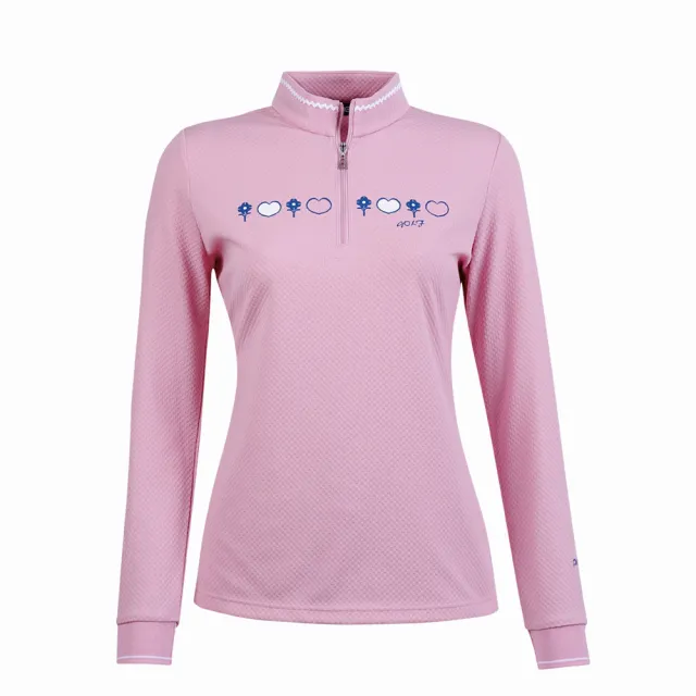 【PING】女款胸前印花吸濕排汗長袖立領上衣-粉(GOLF/高爾夫球衫/RA25137-15)