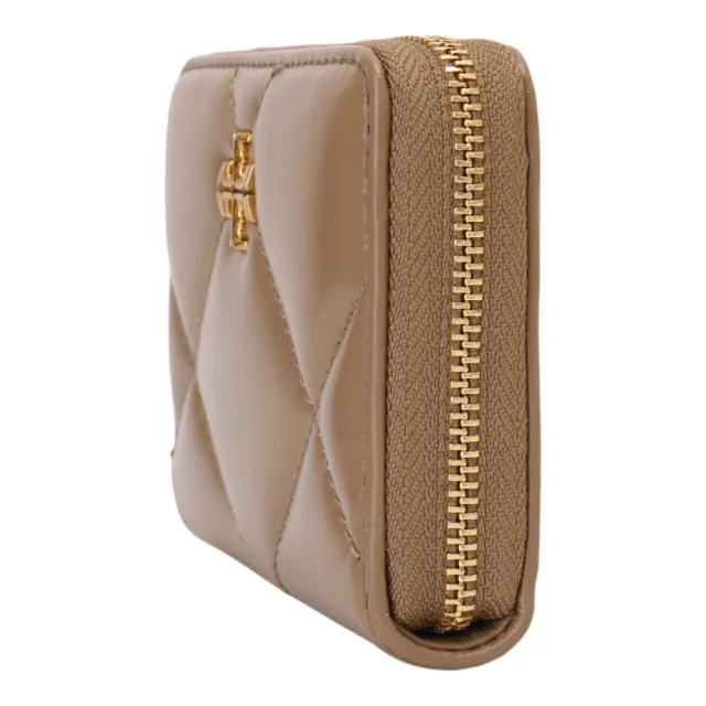 【TORY BURCH】金屬雙T 皮革ㄇ型拉鍊短夾(奶茶色)