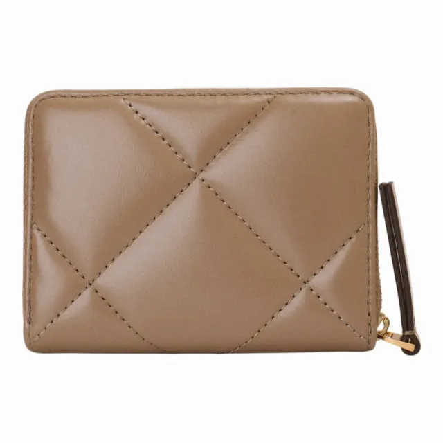 【TORY BURCH】金屬雙T 皮革ㄇ型拉鍊短夾(奶茶色)