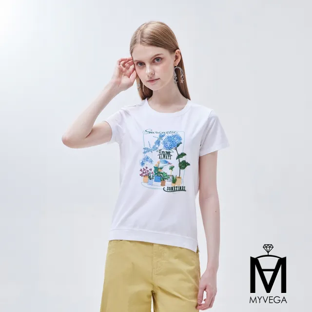 【MYVEGA 麥雪爾】MA涼感冰瓷棉彈性夏日印花上衣-多款任選(女上衣/涼感/短袖/冰瓷棉)