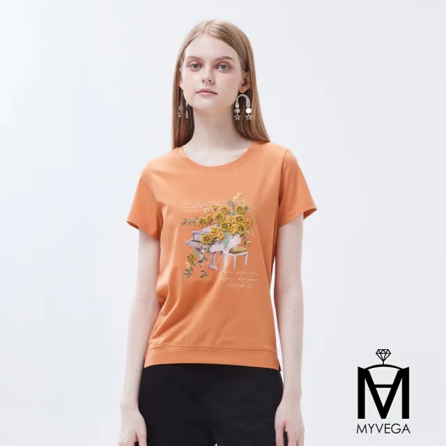 【MYVEGA 麥雪爾】MA涼感冰瓷棉彈性夏日印花上衣-多款任選(女上衣/涼感/短袖/冰瓷棉)