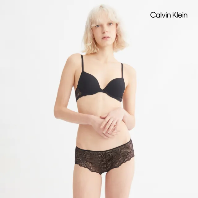 【CALVIN KLEIN】官方旗艦館 CK 波浪邊蕾絲低腰內褲_黑色