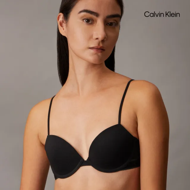 【CALVIN KLEIN】官方旗艦館 CK 同色調標誌棉質薄墊半杯式胸圍_黑色