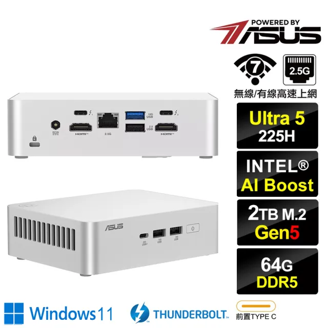 【ASUS 華碩】Ultra 5 十四核{風翔龍RA9DW}  Win11迷你電腦(225H/64G/2TB M.2 5.0)