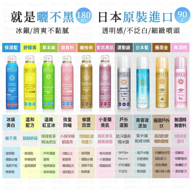 【同闆購物】SHILLS 舒兒絲 防曬噴霧-180ml(SPF50 PA++++/夏日防曬/兒童防曬/全系列現貨)
