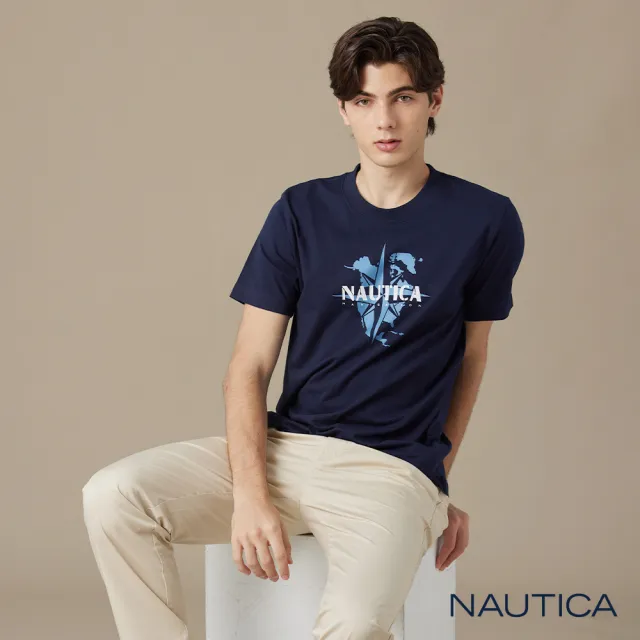 【NAUTICA】官方旗艦 男裝  指南針圖騰印花短袖T恤(藍色)