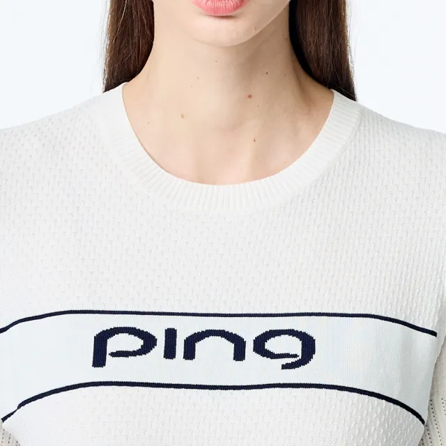 【PING】女款LOGO圓領休閒薄款針織衫-白(GOLF/高爾夫球衫/RH25121-87)