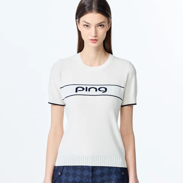 【PING】女款LOGO圓領休閒薄款針織衫-白(GOLF/高爾夫球衫/RH25121-87)