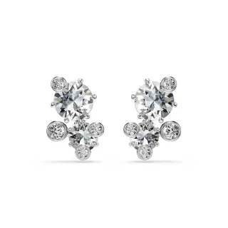 【SWAROVSKI 施華洛世奇】Constella 耳釘 圓形切割 白色 鍍白金色
