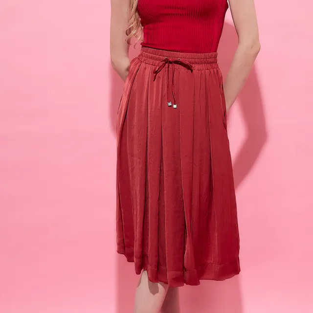 【ICHE 衣哲】Cop.Copine 法國原裝進口簡約百搭鬆緊綁帶造型半長圓裙-2色